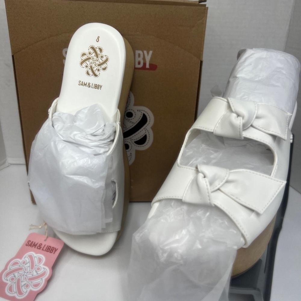 Sam & Libby Platform Sandals Indie White  Double Bow Slip On Size 8 NWT